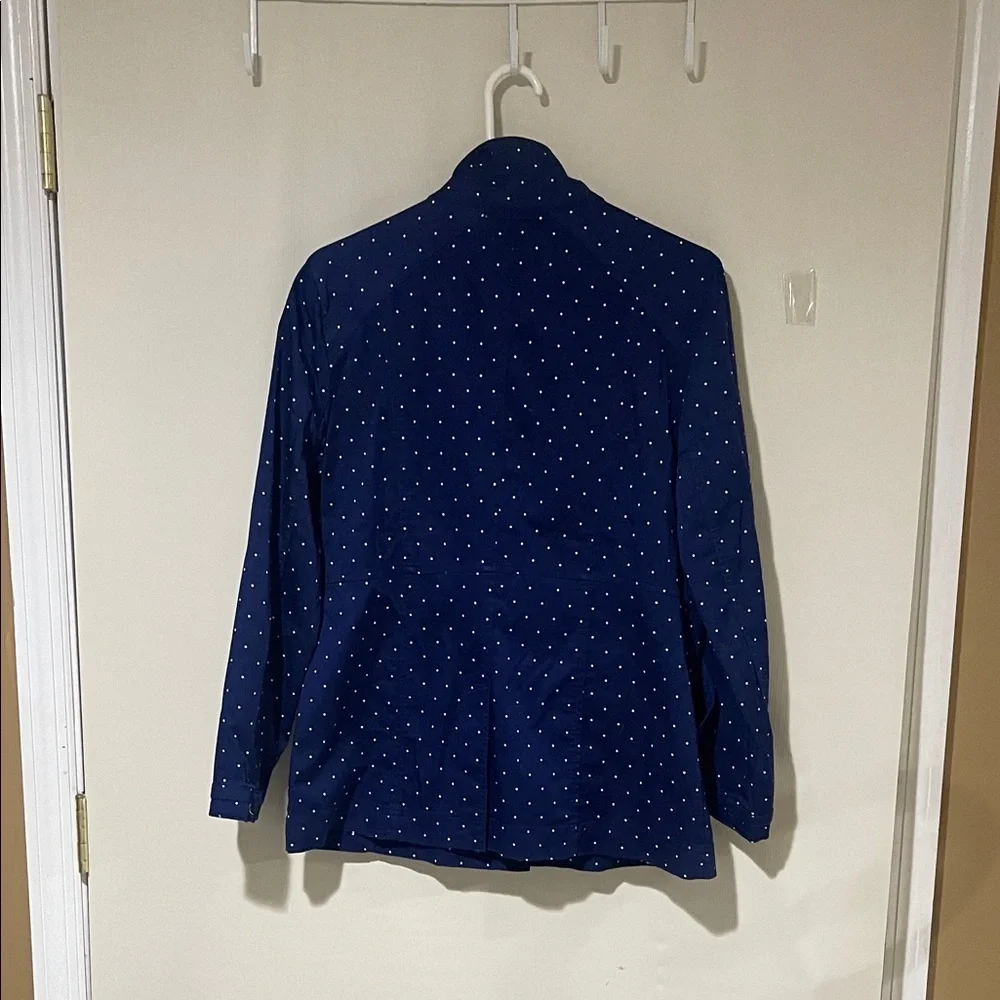 NWOT Chico's Luxe Twill  Stylish Navy Blue With White Polka Dot Utility Jacket - Picture 15 of 15